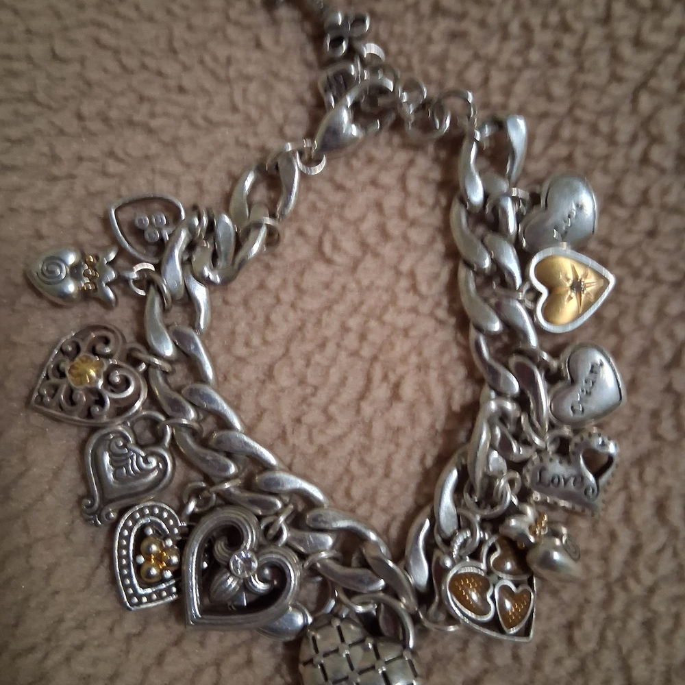 Brighton Silver and Gold Heart Charm Bracelet